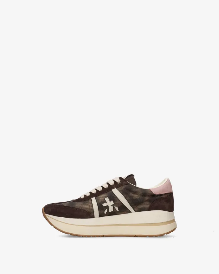 Sneakers Premiata Donna in Camoscio Testa di Moro e Tessuto Animalier art. Bethcoin 8500, foto 3 di 5