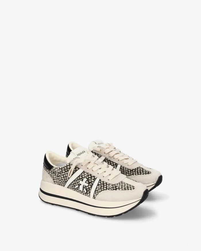 Sneakers Premiata Donna in Camoscio Beige e Dettagli Pitonati art. Bethcoin 8501, foto 2 di 5