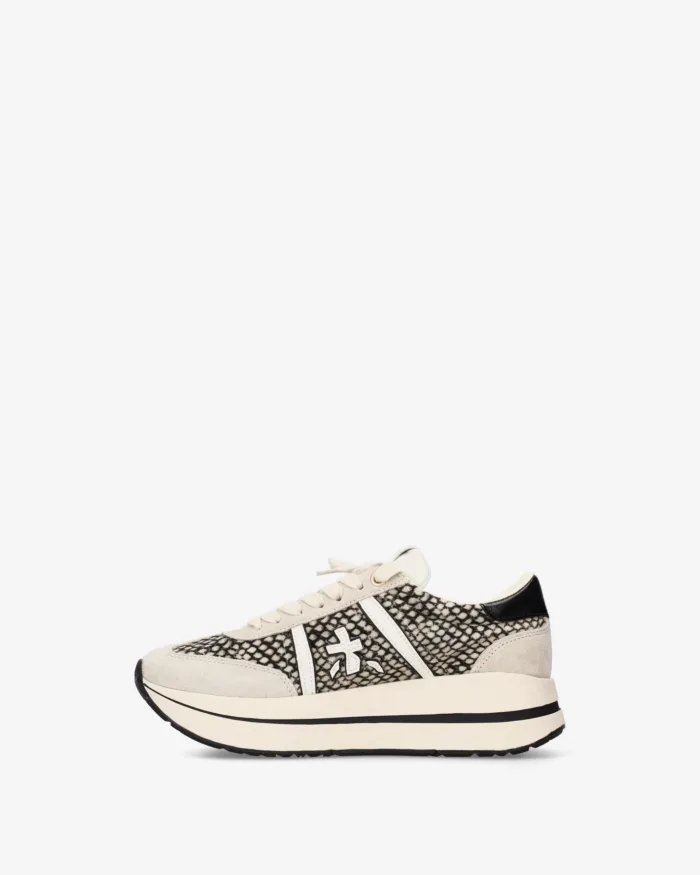 Sneakers Premiata Donna in Camoscio Beige e Dettagli Pitonati art. Bethcoin 8501, foto 3 di 5