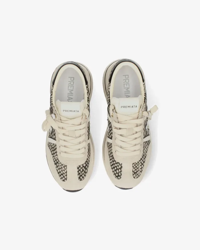 Sneakers Premiata Donna in Camoscio Beige e Dettagli Pitonati art. Bethcoin 8501, foto 4 di 5