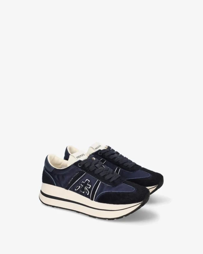 Sneakers Premiata Donna in Cavallino e Nylon Blu art. Bethcoin 8506, foto 2 di 5