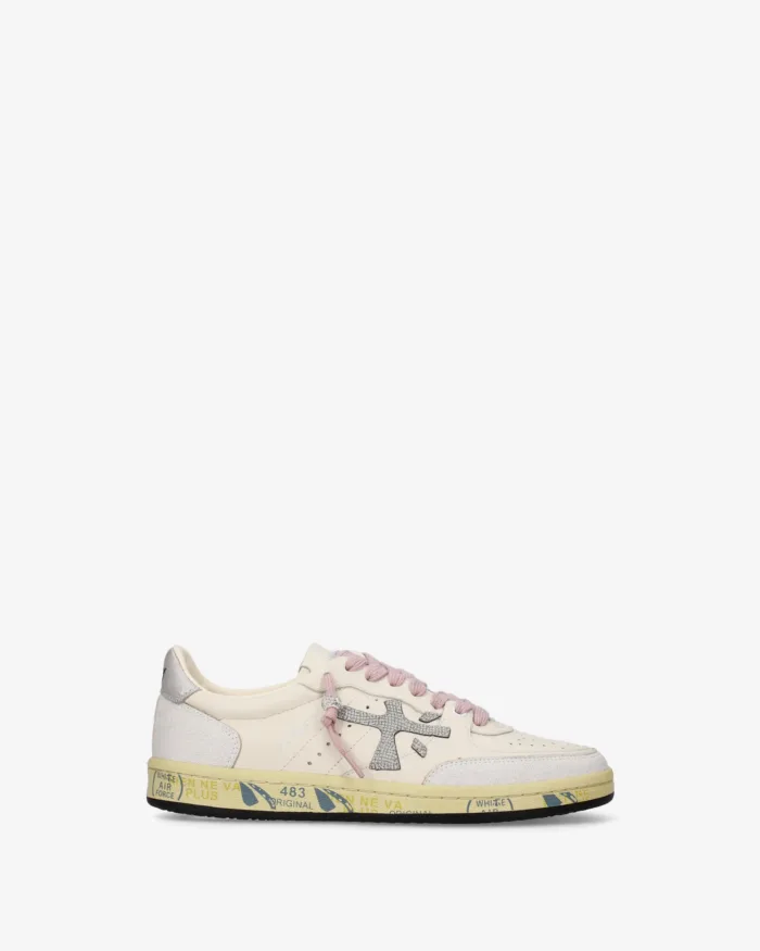 Sneakers Premiata Donna in Pelle Bianca e Dettagli Glitter Silver art. Bskt Clayd 8467, foto 1 di 5