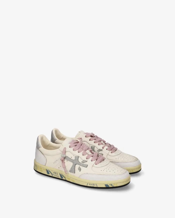 Sneakers Premiata Donna in Pelle Bianca e Dettagli Glitter Silver art. Bskt Clayd 8467, foto 2 di 5
