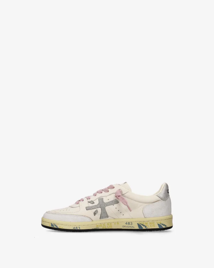 Sneakers Premiata Donna in Pelle Bianca e Dettagli Glitter Silver art. Bskt Clayd 8467, foto 3 di 5