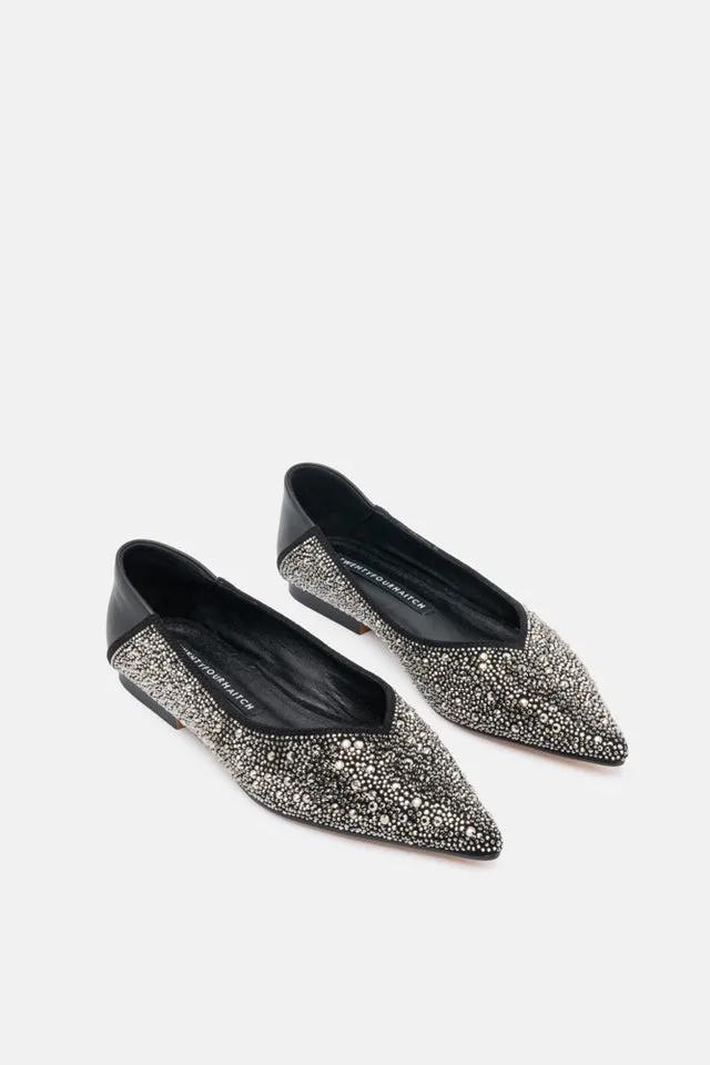 Ballerine Twentyfourhaitch in Pelle Nera e Strass art. Celyne Nero-Argento, foto 3 di 4
