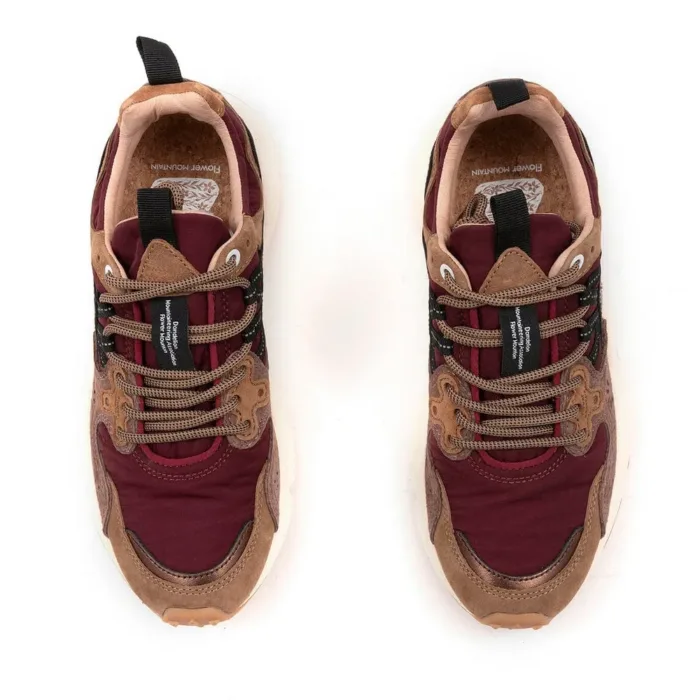 Sneakers Flower Mountain Donna in Camoscio Cuoio e Nylon Bordeaux art. Yamano 3 Uni 2D43 Bordeaux Bronze, foto 4 di 5