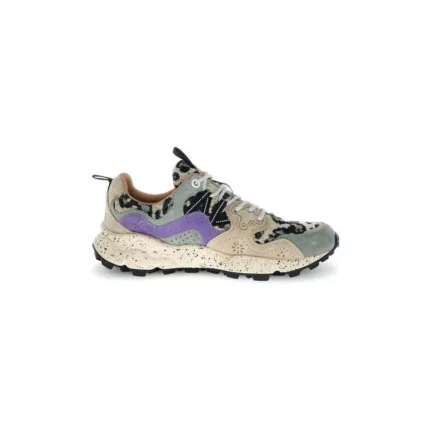 Sneakers Flower Mountain Donna in Camoscio Grigio e Tessuto Animalier art. Yamano 3 Woman 3D21 Taupe