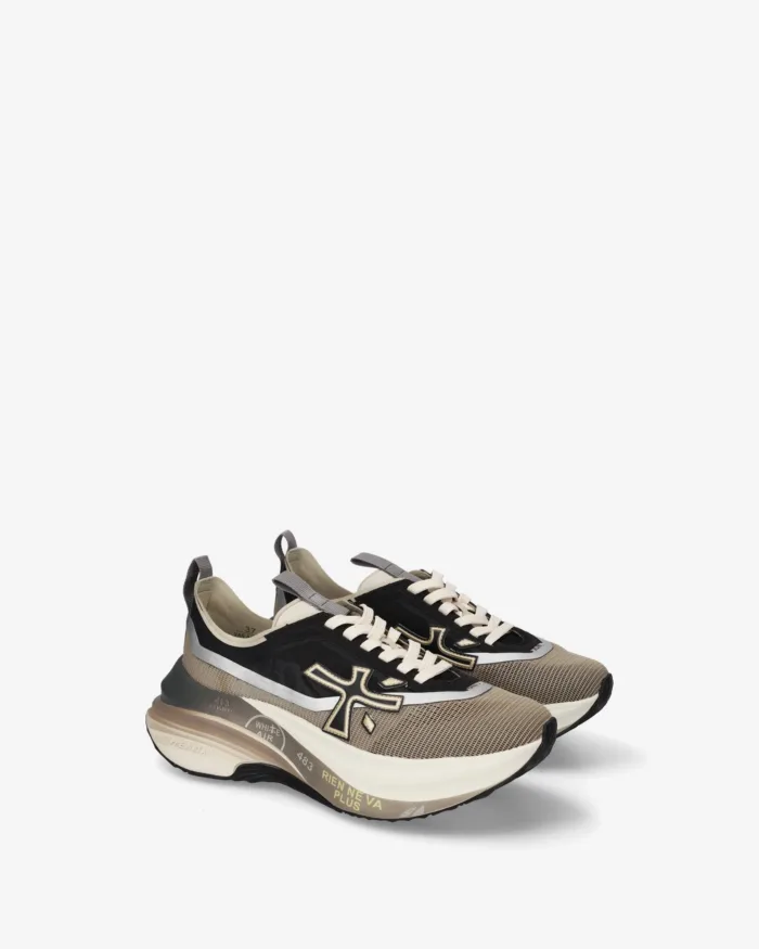 Sneakers Premiata Donna in Nylon Nero e Oro art. Hill 8586, foto 2 di 5
