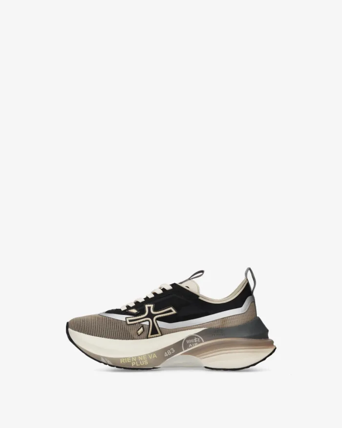 Sneakers Premiata Donna in Nylon Nero e Oro art. Hill 8586, foto 3 di 5