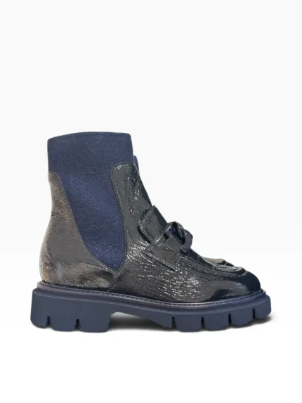 Tronchetto Beatles Luca Grossi in Vernice Blu E Tessuto Fondo in Gomma alt. 3 cm Art. G890T NAPLAK BLU
