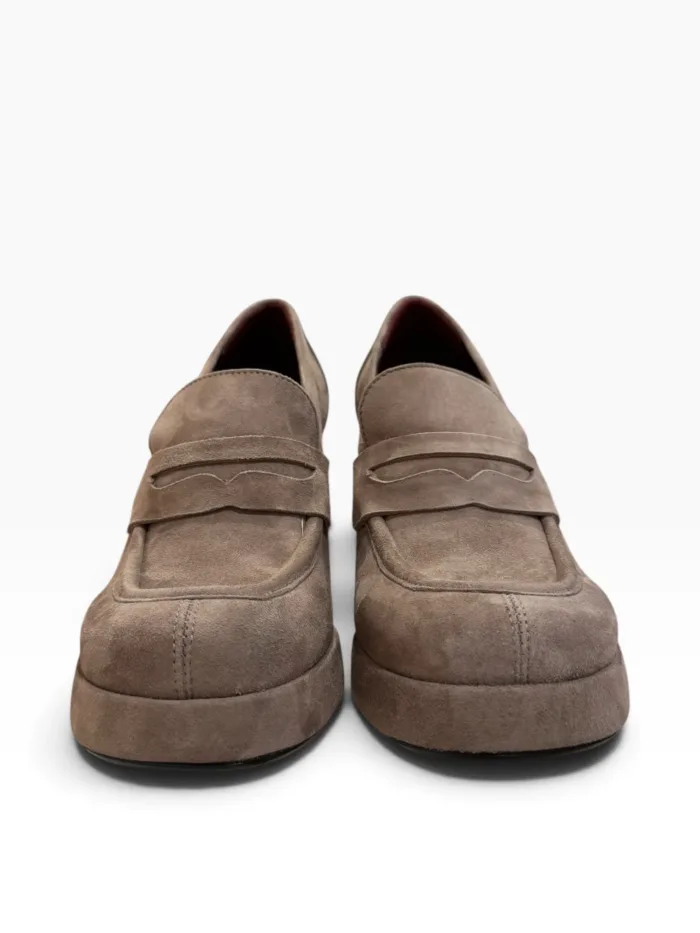 Mocassino Lorenzo Mari in Camoscio Taupe Tacco H 10 cm Plateau 2 cm Art Flaminia 04, foto 3 di 5