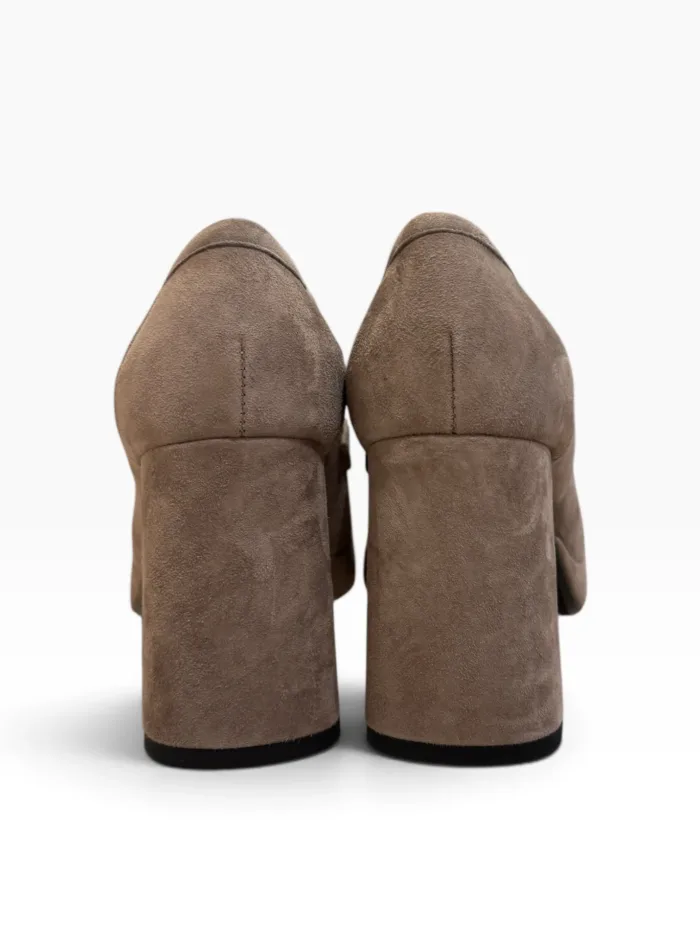 Mocassino Lorenzo Mari in Camoscio Taupe Tacco H 10 cm Plateau 2 cm Art Flaminia 04, foto 5 di 5