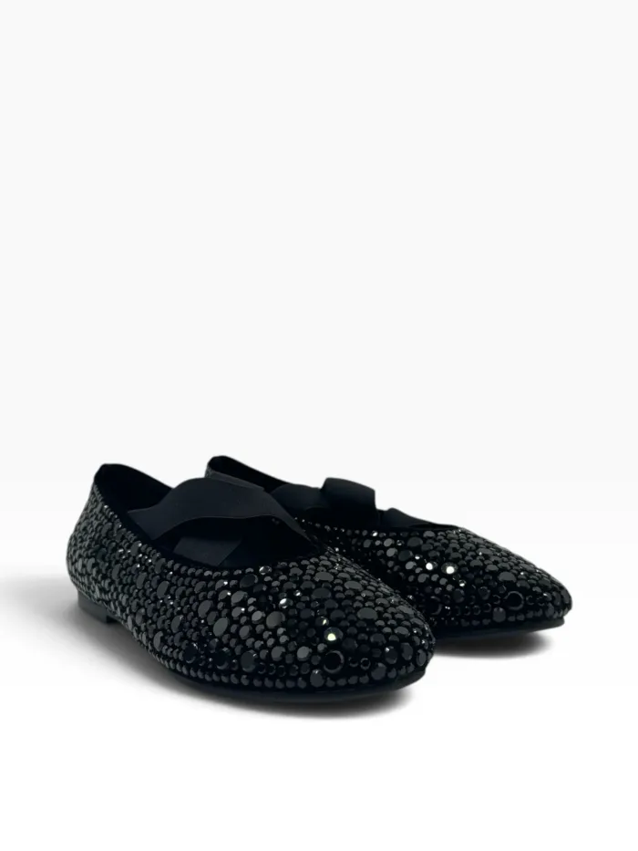 Ballerine Twentyfourhaitch in Camoscio Nero e Strass art. Aevi Nero-Nero, foto 2 di 5