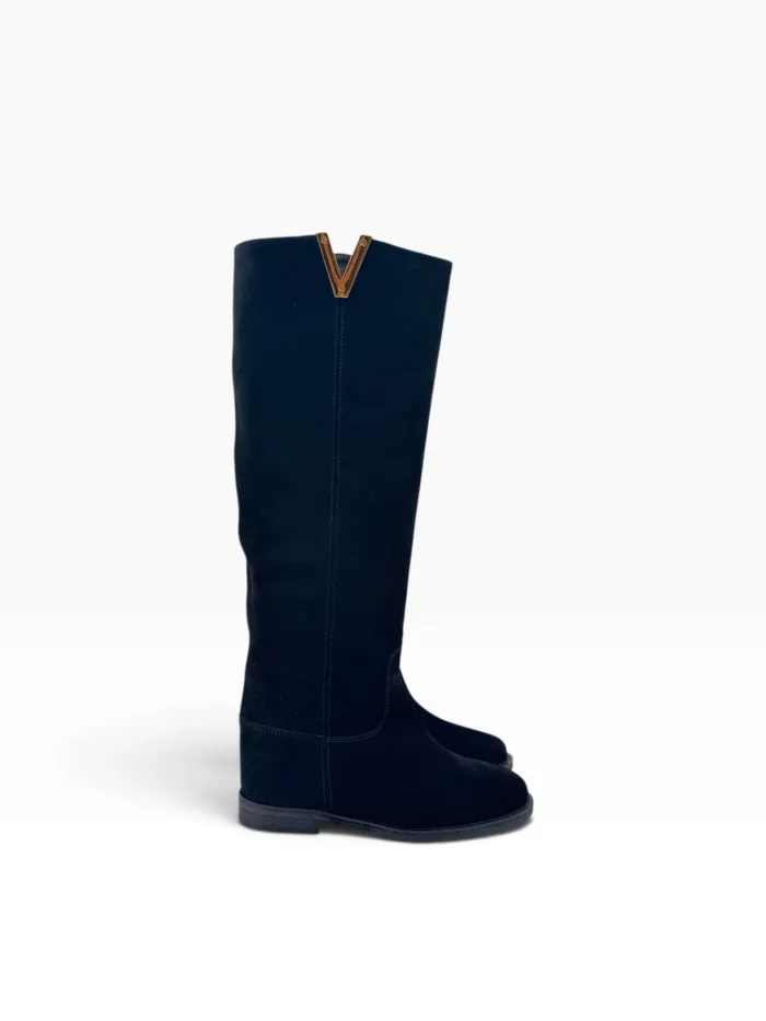 Stivali Via Roma 15 con Zeppa Interna H 5 cm in Camoscio Nero V Dorata art. 2568 Velour Nero, foto 1 di 3