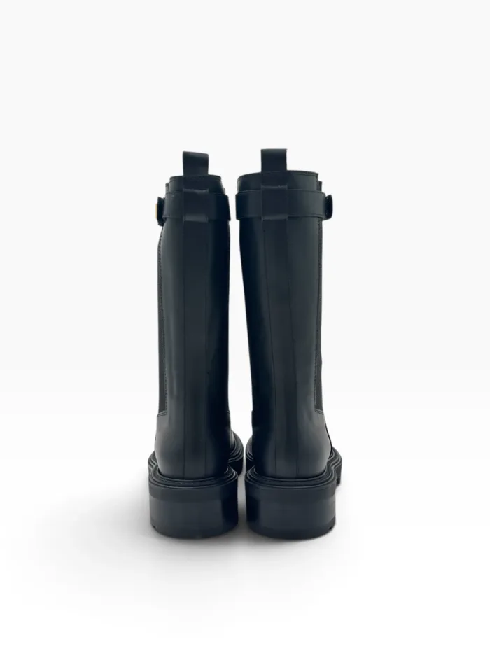 Stivaletto Biker Via Roma 15 in Pelle Nera con V Dorata Tacco H 5 cm art. 4417 Malibù Nero, foto 4 di 4