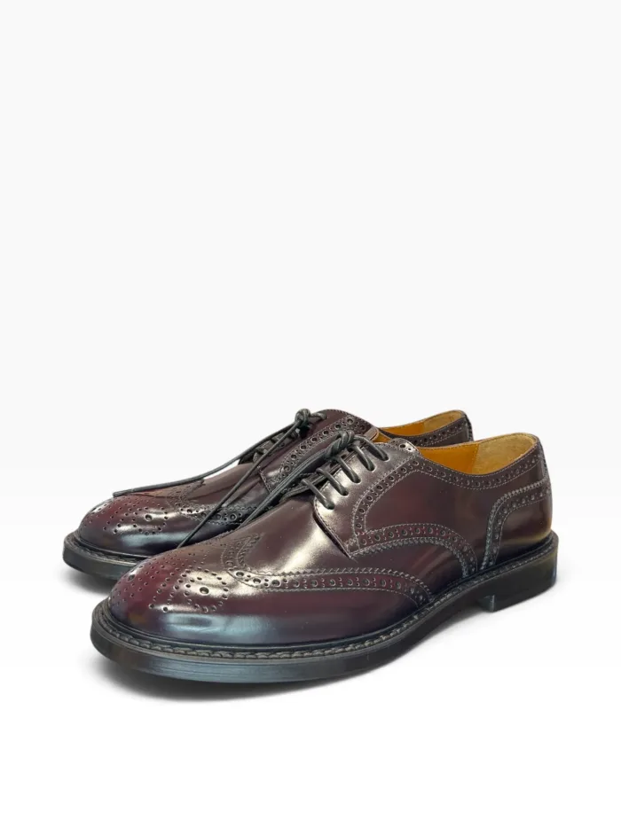 Stringata Derby Brogue Doucal's Uomo in Vitello Spazzolato Bordeaux Fondo Cuoio art. DU1367SIEWUF007TL01, foto 3 di 4