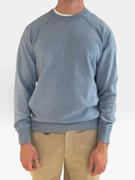 Felpa In Maglia Girocollo Filippo De Laurentiis in Misto Lana Cashmere Azzurro art. GC1MLR2A WC12R 820