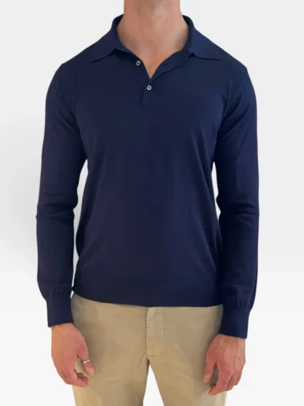 Polo Manica Lunga Con Bottoni Della Ciana in Seta e Cashmere Blu Art. DC2-14015 570 BLU ROYAL