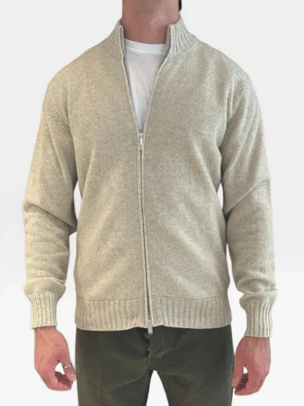 Cardigan Bluson Full Zip Filippo De Laurentiis in Misto Lana Cashmere Beige art. FZ3ML WC7R 6603