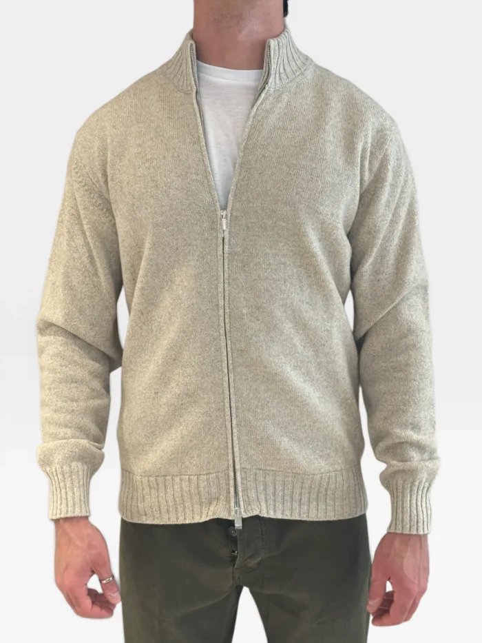 Cardigan Bluson Full Zip Filippo De Laurentiis in Misto Lana Cashmere Beige art. FZ3ML WC7R 6603, foto 1 di 3