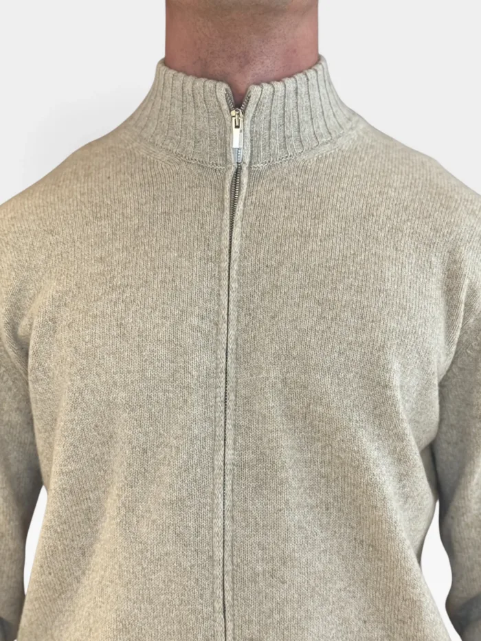 Cardigan Bluson Full Zip Filippo De Laurentiis in Misto Lana Cashmere Beige art. FZ3ML WC7R 6603, foto 3 di 3