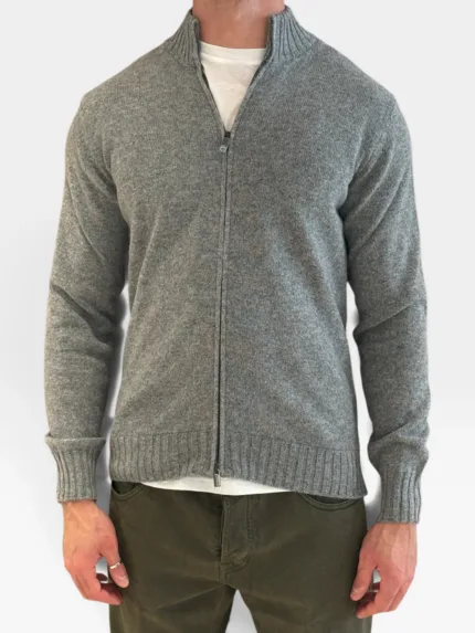 Cardigan Bluson Full Zip Filippo De Laurentiis in Misto Lana Cashmere Grigio Topo art. FZ3ML WC7R 940