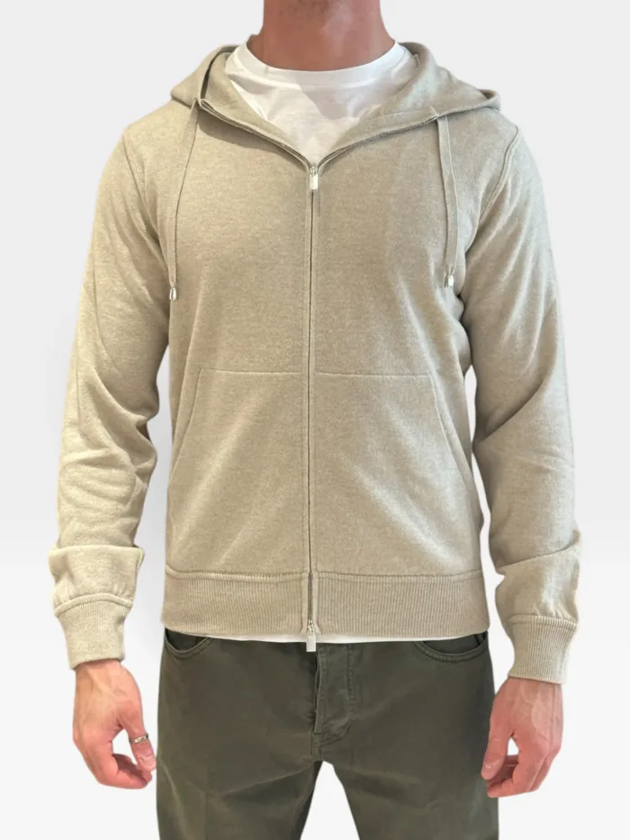 Felpa In Maglia con Cappuccio E Zip Filippo De Laurentiis in Misto Lana Cashmere Beige Ecrù art. FH1ML2AT WC12R 040, foto 1 di 2