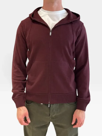 Felpa In Maglia con Cappuccio E Zip Filippo De Laurentiis in Misto Lana Cashmere Bordeaux art. FH1ML2AT WC12R 380