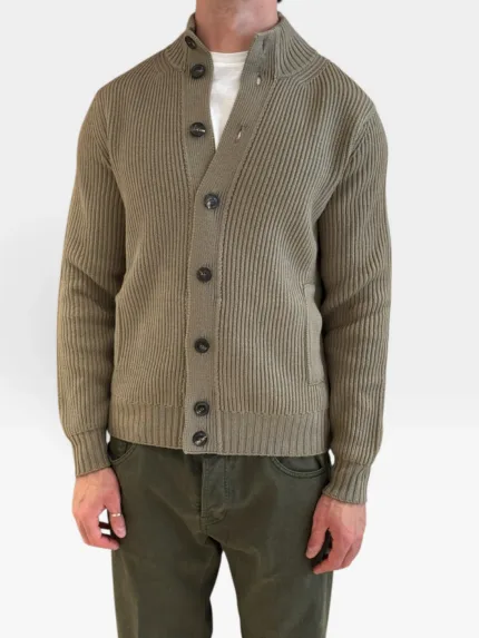Cardigan Bluson Costa Inglese Filippo De Laurentiis in Lana Merino Tortora art. BB3MLT WM7I 921 Greige