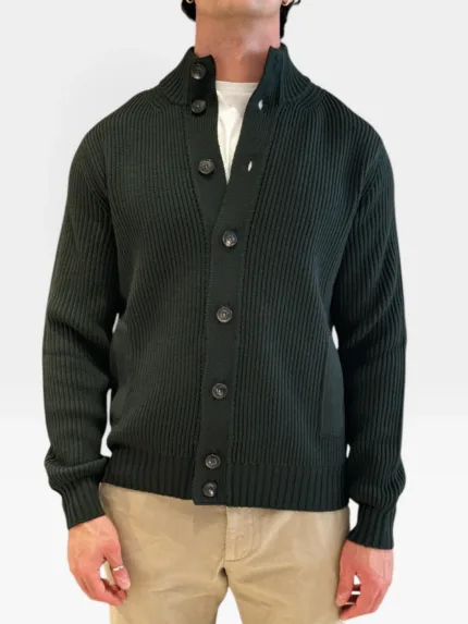 Cardigan Bluson Costa Inglese Filippo De Laurentiis in Lana Merino Verde Militare art. BB3MLT WM7I 591