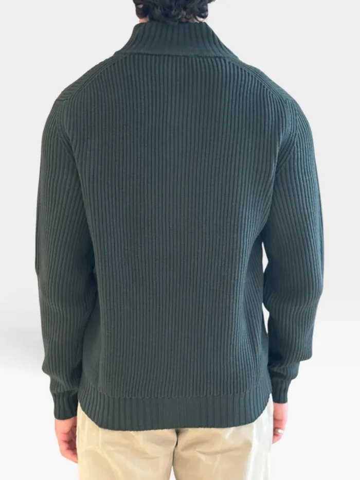 Cardigan Bluson Costa Inglese Filippo De Laurentiis in Lana Merino Verde Militare art. BB3MLT WM7I 591, foto 2 di 2