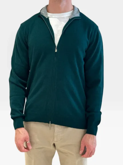 Cardigan Full Zip Della Ciana in Misto Cashmere Verde Scuro Art. DC2-18039 690 FORESTA