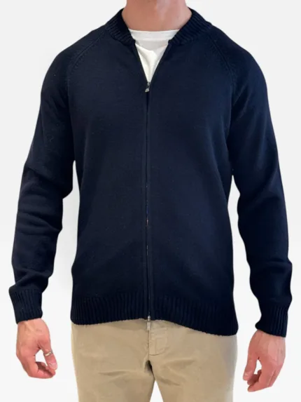 Cardigan Bomber Full Zip Della Ciana Misto Cashmere Blu Navy art. DC2-18229 590 BLU NAVY