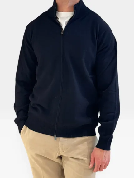 Cardigan Full Zip Filippo De Laurentiis in Misto Lana Cashmere Blu Art. FZ1ML WC12R 890