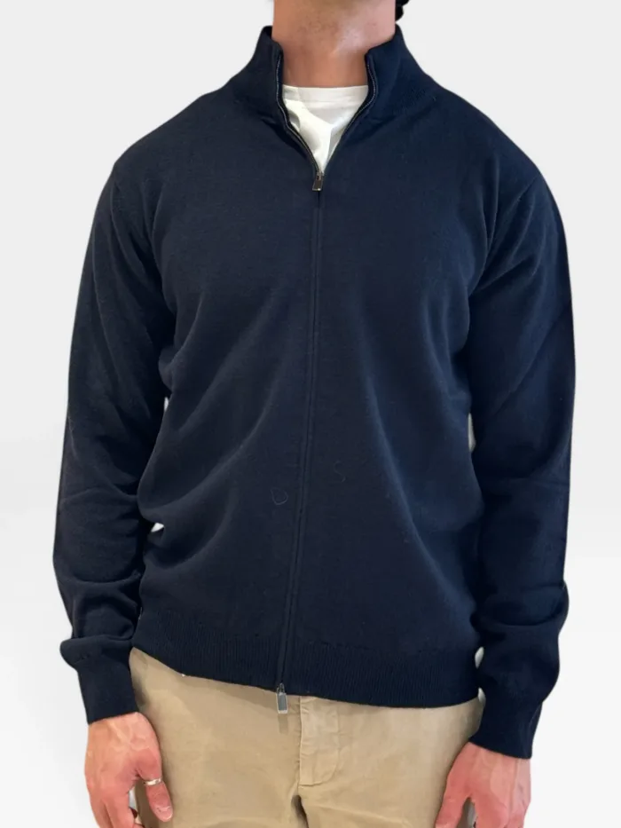 Cardigan Full Zip Filippo De Laurentiis in Misto Lana Cashmere Blu Art. FZ1ML WC12R 890, foto 2 di 3