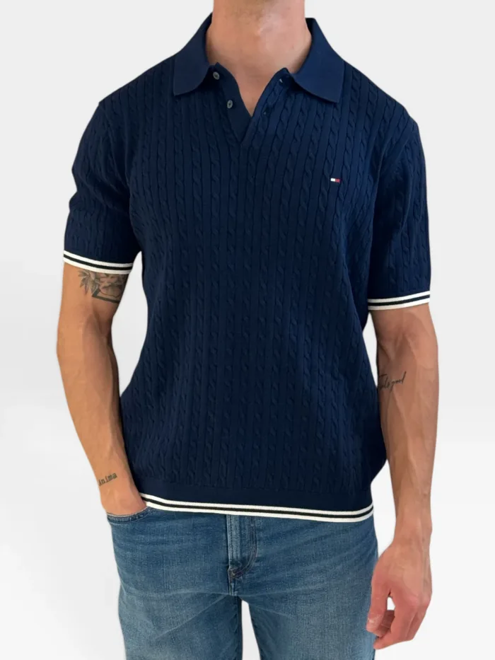 Polo Manica Corta In Cotone a Treccia Regular Fit Uomo Tommy Hilfiger Blu art. MW0MW40701 DCC, foto 1 di 3