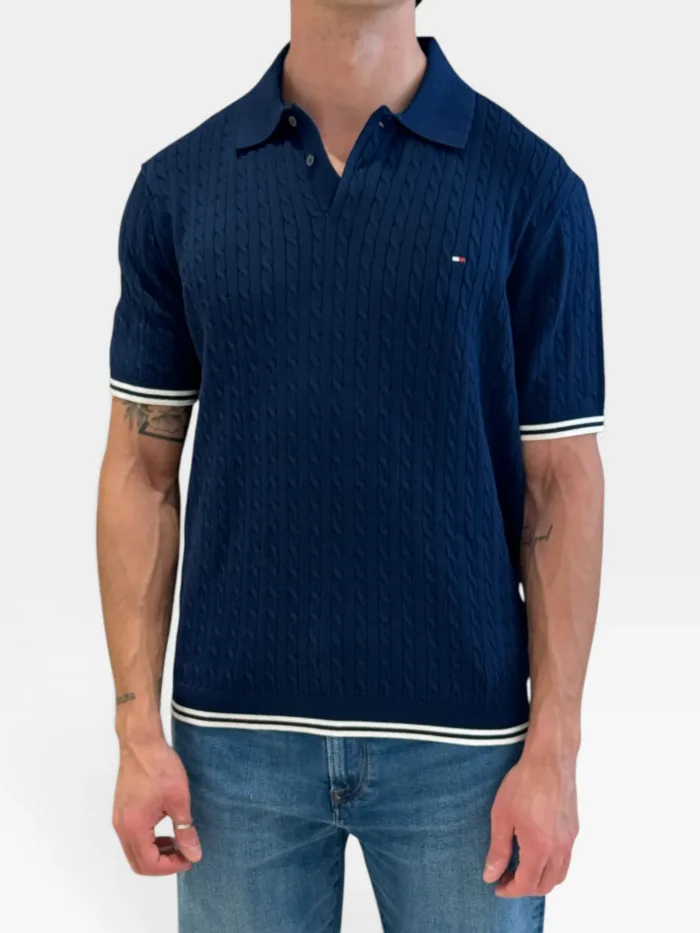 Polo Manica Corta In Cotone a Treccia Regular Fit Uomo Tommy Hilfiger Blu art. MW0MW40701 DCC, foto 2 di 3
