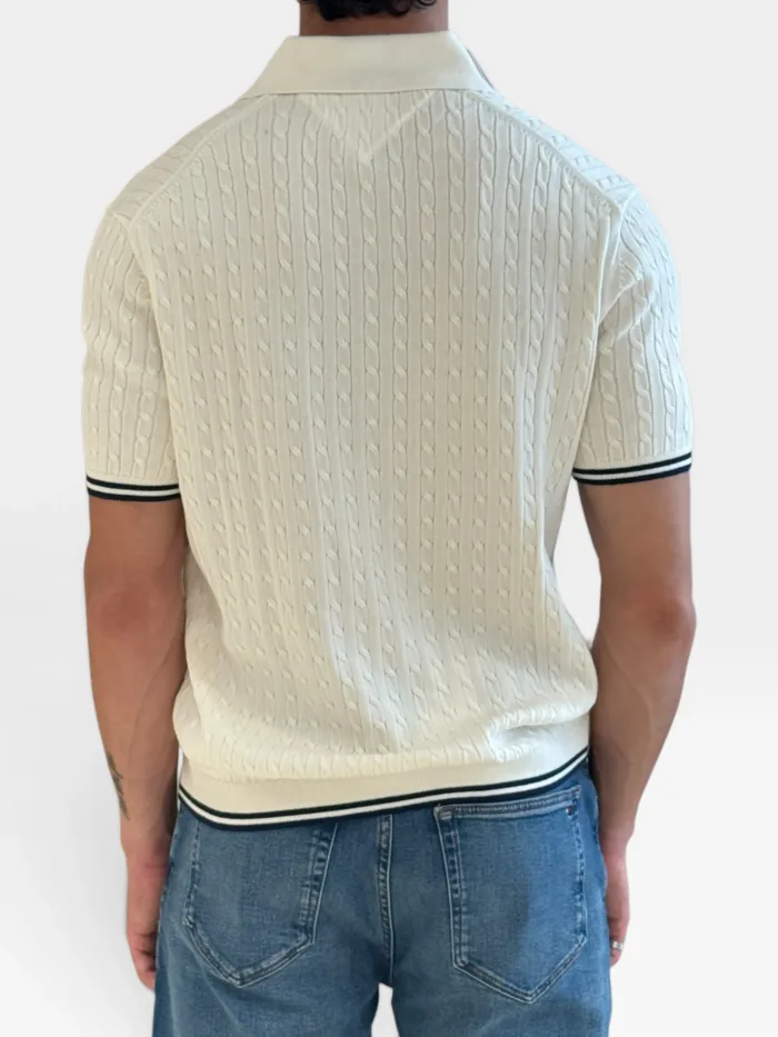 Polo Manica Corta In Cotone a Treccia Regular Fit Uomo Tommy Hilfiger Avorio art. MW0MW40701 Z00, foto 3 di 3