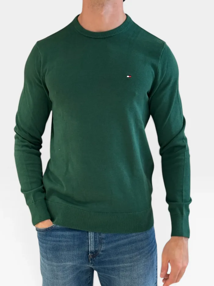 Maglioncino Girocollo in Cotone Uomo Tommy Hilfiger Verde art. MW0MW39999 L2N, foto 1 di 2