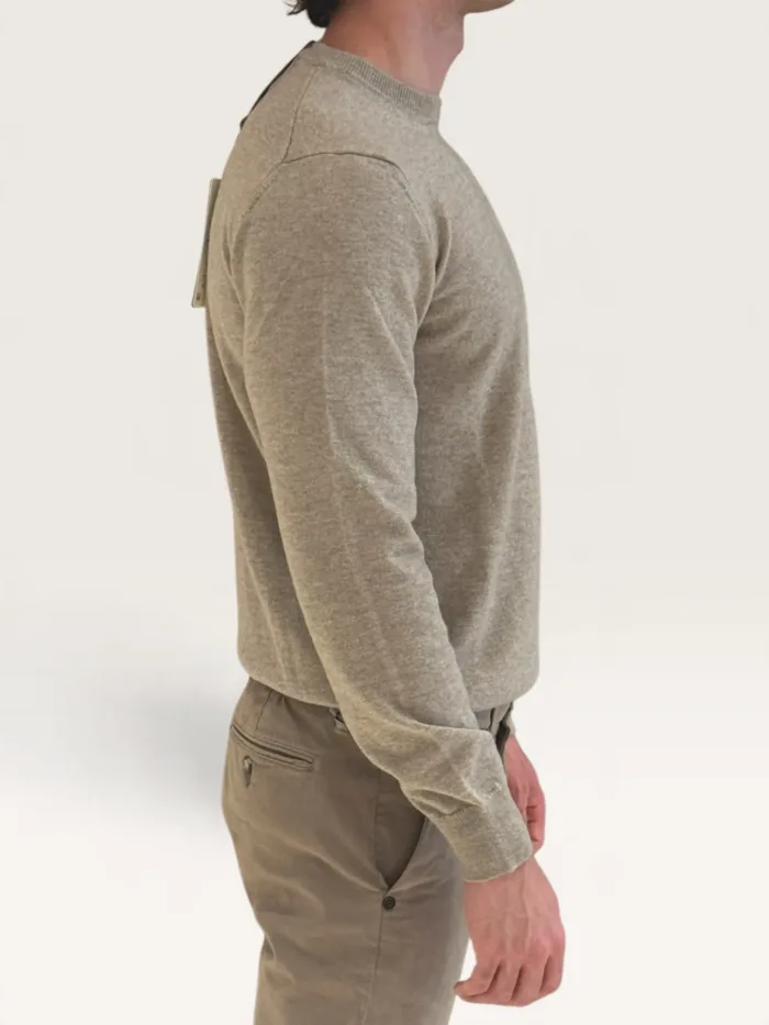 Maglione Girocollo Filippo De Laurentiis in Pura Lana Cashmere Beige Lino art. GC1MLD CA12R 931, foto 2 di 3