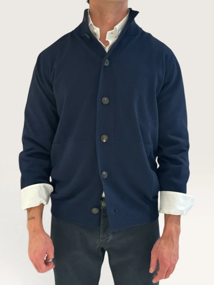 Cardigan Bluson Filippo De Laurentiis in Misto Lana Cashmere Finezza 12 Blu art. BB1MLT WC12R 891, foto 1 di 3