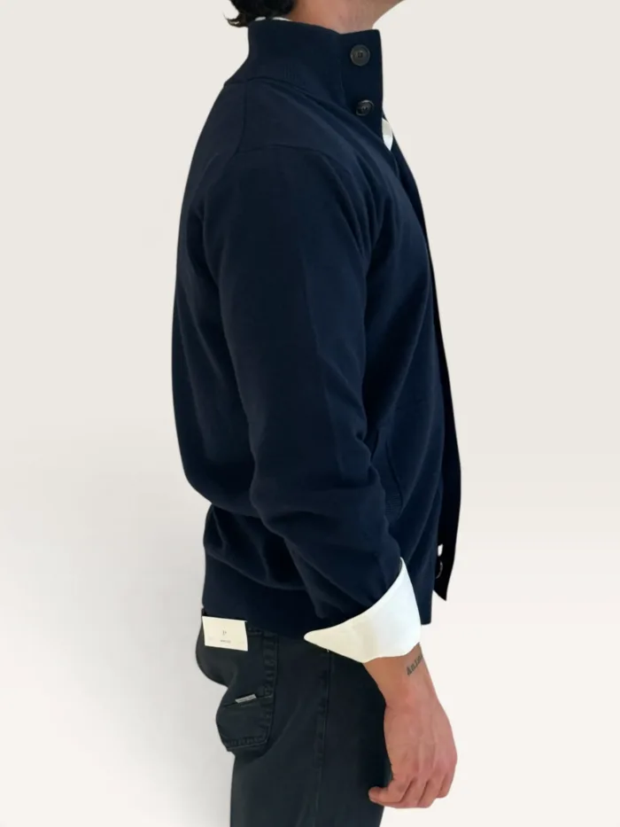 Cardigan Bluson Filippo De Laurentiis in Misto Lana Cashmere Finezza 12 Blu art. BB1MLT WC12R 891, foto 2 di 3