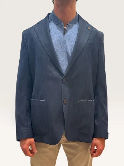 Giacca Latorre Blu Notte Gessata Marrone in Lana Vitale Barberis Canonico Drop 4 Art. F44 RK0514/100
