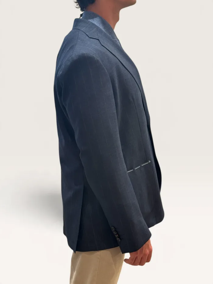 Giacca Latorre Blu Notte Gessata Marrone in Lana Vitale Barberis Canonico Drop 4 Art. F44 RK0514/100, foto 2 di 3