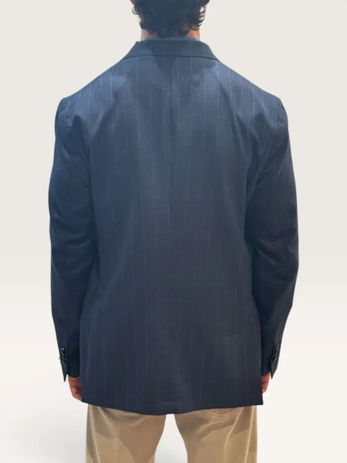 Giacca Latorre Blu Notte Gessata Marrone in Lana Vitale Barberis Canonico Drop 4 Art. F44 RK0514/100, foto 3 di 3