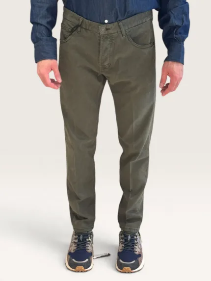 Pantalone Cinque Tasche in Caldo Cotone Elasticizzato One More Size Michael Coal Verde art. David 2989