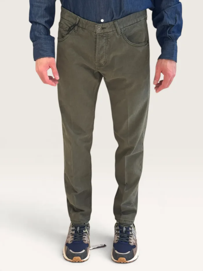 Pantalone Cinque Tasche in Caldo Cotone Elasticizzato One More Size Michael Coal Verde art. David 2989, foto 1 di 3