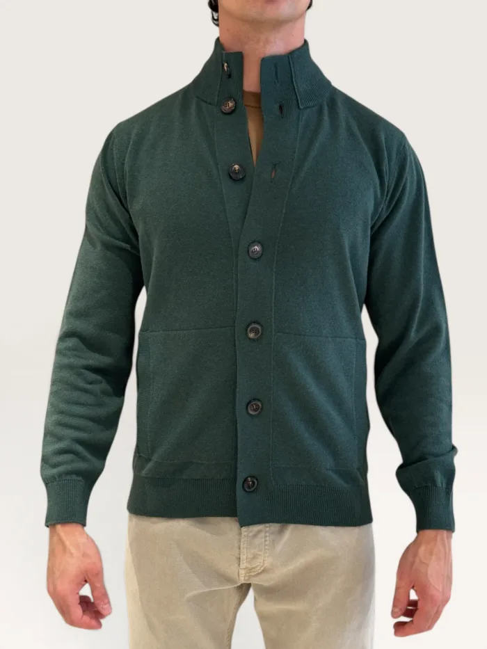 Cardigan Bluson Filippo De Laurentiis in Misto Lana Cashmere Finezza 12 Verde Bottiglia art. BB1MLT WC12R 680, foto 1 di 3