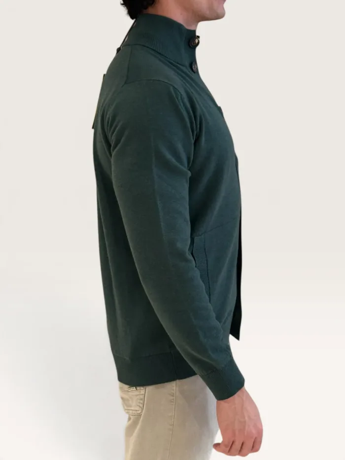 Cardigan Bluson Filippo De Laurentiis in Misto Lana Cashmere Finezza 12 Verde Bottiglia art. BB1MLT WC12R 680, foto 2 di 3