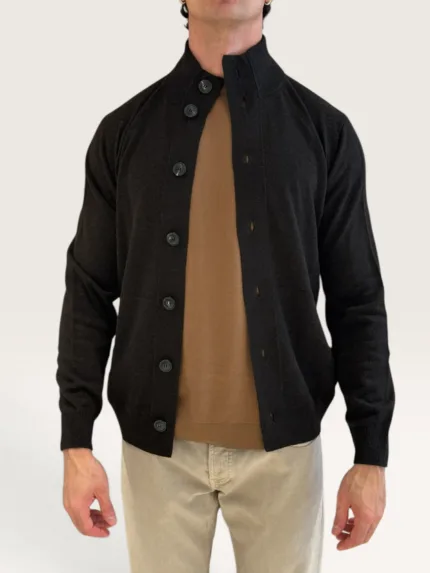 Cardigan Bluson Filippo De Laurentiis in Misto Lana Cashmere Finezza 12 Testa di Moro art. BB1MLT WC12R 289